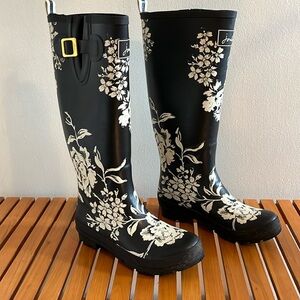 Joules Black Floral Winter Rain Boots